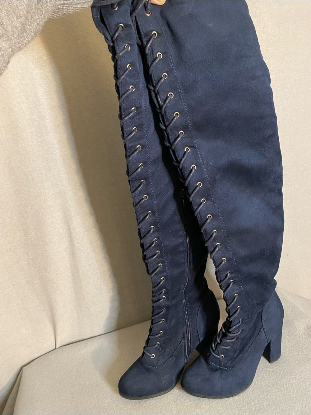 Myra Bag Black  Suede Over-the-Knee Lace-Up Block Heel Boots